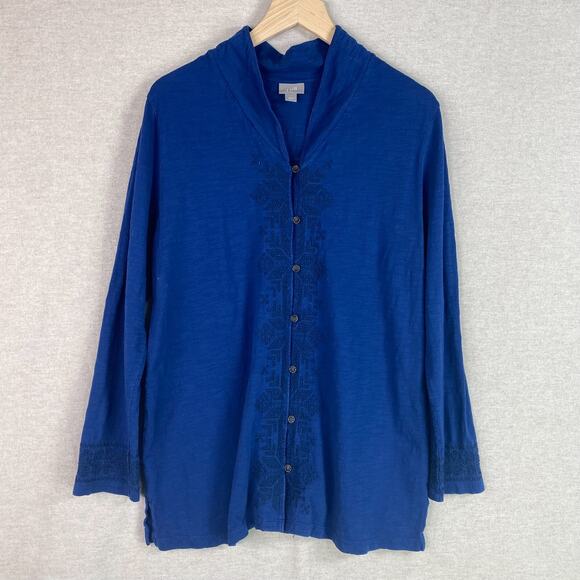 J Jill Womens Button Up Top Size L Snowflake Pattern 100% Cotton Lagenlook - Picture 1 of 10